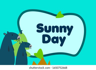 sunny day, beautiful greeting card background or template banner with cute baby animal character theme. vector design illustration