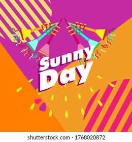 sunny day, beautiful greeting card background or banner with cute summer theme. vector