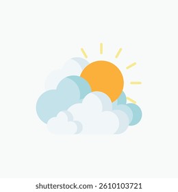 Sunny Day Icon with Sun and Clouds. Stock Illustration