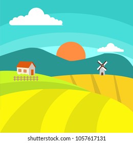 Sunny day landscape illustration