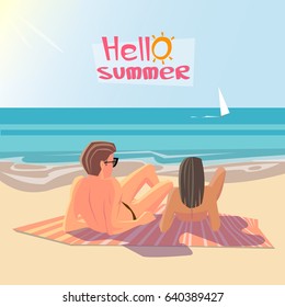 Sunny day. Lovers on the beach
