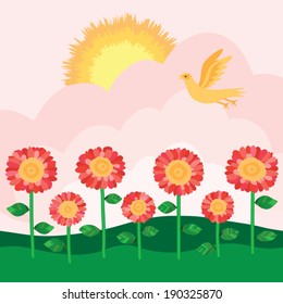 Sunny day on a flower lawn