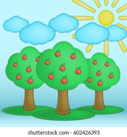 Sunny day. Paper art style background. Scrapbook. Vector illustration