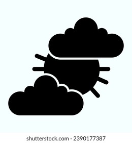 Sunny day solid icon. Sun behind of the clouds. Autumn season vector design concept, glyph style pictogram on white background, use for web and app. Eps 10