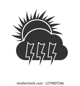 Sunny day thunderstorm weather Icon. Dark weather icon on white background. Vector illustration.

