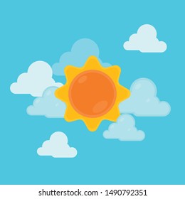 Sunny day vector illustration. Blue sky with sun.