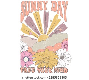 Sunny day vector print design. Flower artwork.