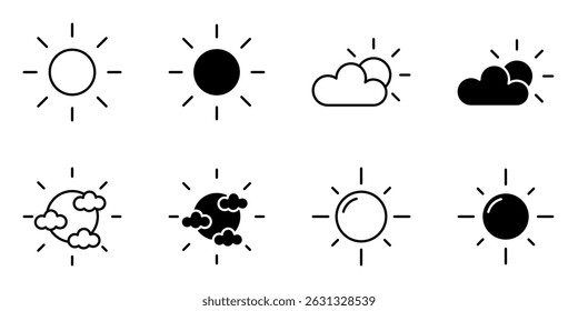 Sunny day, weather, sun icon set