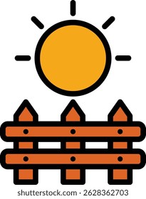 Sunny Day with Wooden Fence Illustration in Flat Style