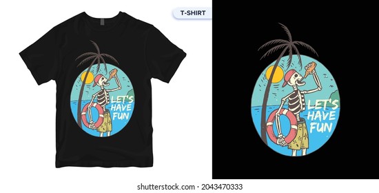 Sunny Drink T-Shirt Design. Vektorgrafik, Typografie, Halloween, Weihnachten, Poster, Feiertag, Druck, Emblem. Globale Armbanduhren.