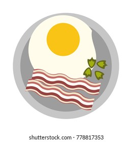 Sunny egg with bacon on dish