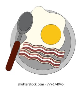 Sunny egg with bacon on dish