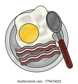 Sunny egg with bacon on dish