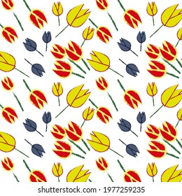 Sunny field with tulips. Pattern for festive packaging or stylish fabric