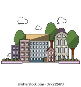 Sunny flat town. It is easy to edit. Vector illustration