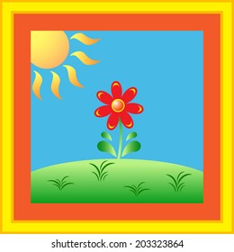 Sunny Flower Garden, Vector, Red Flower