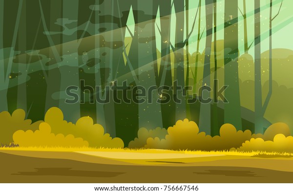 明るい森の背景 日光の背景に森の木のベクターイラスト のベクター画像素材 ロイヤリティフリー