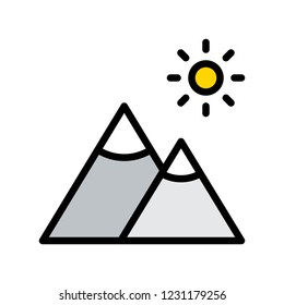 sunny fresh day mountains view  winter filled outline icon editable stroke.