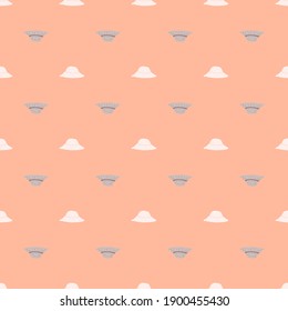 Sunny headdress seamless pattern with simple panama silhouettes. Pink pastel background. Flat print. Graphic design for wrapping paper and fabric textures. Vector Illustration.