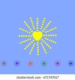 Sunny heart with rays, sun concept.