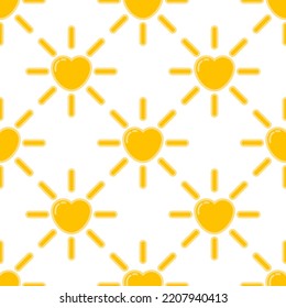 Sunny heart vector seamless pattern on white background