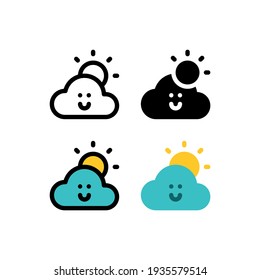 Sunny hot clear in summer and spring Cute Cloud Weather Outline Icon, Logo, and illustration Vector