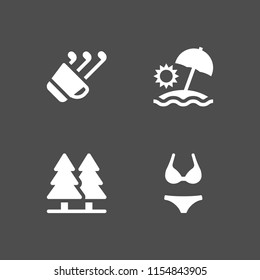 sunny icon. 4 sunny set with sun umbrella, tree, beach and golf vector icons for web and mobile app