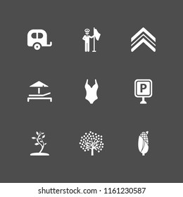 sunny icon. 9 sunny set with park, corn, sunbed and beach vector icons for web and mobile app