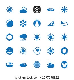 Sunny icon. collection of 25 sunny filled icons such as sun, sunflower, emot in sun glasses, plastic ball, fried egg and bacon, egg. editable sunny icons for web and mobile.