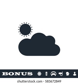 Sunny icon flat. Black pictogram on white background. Vector illustration symbol and bonus button