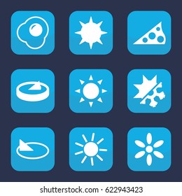 Sunny icon. set of 9 filled sunny icons such as sun, egg, cold and hot mode