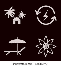 sunny icon set with renewable energy, hut and chaise lounge umbrella vector illustration