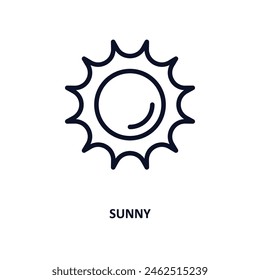 icono soleado. Ícono soleado de la línea delgada de la agricultura y la colección agrícola. Vector de contorno aislado sobre fondo blanco. Símbolo soleado editable se puede utilizar en Web y móvil