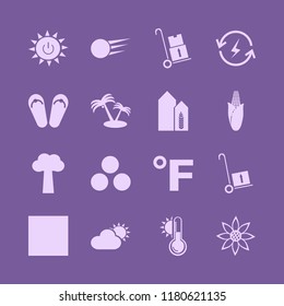 sunny icon. sunny vector icons set beach sneakers, snowball, solar power and palm trees