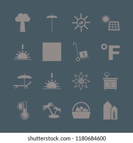 sunny icon. sunny vector icons set palm trees, sunrise, wheat harvest growth and sunset