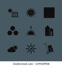 sunny icon. sunny vector icons set handcart, solar panel, sun leaves and sun