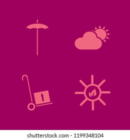 sunny icon. sunny vector icons set handcart, sun and cloud, sun leaves and beach umbrella