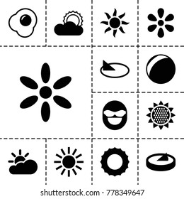 Sunny icons. set of 13 editable filled sunny icons such as sun, plastic ball, egg, sun cloud, sundial, sunflower