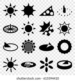 Sunny icons set. set of 16 sunny filled icons such as sun, sunflower, fried egg and bacon, cold and hote mode