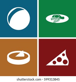 sunny icons set. Set of 4 sunny filled icons such as fried egg and bacon, sundial