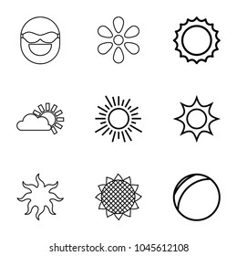 Sunny icons. set of 9 editable outline sunny icons such as plastic ball, sun, sunflower