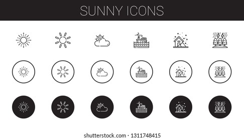 sunny icons set. Collection of sunny with sun, cloudy, storm. Editable and scalable sunny icons.