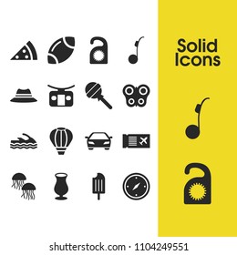 Sunny icons set with ticket, frozen, candy elements. Set of sunny icons and rugby concept. Editable vector elements for logo app UI design.