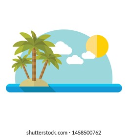 Sunny Island with palm tree vector flat illustration