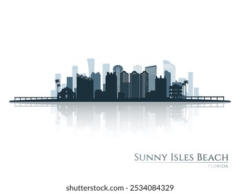 Sunny Isles Beach skyline silhouette with reflection. Landscape Sunny Isles Beach, Florida. Vector illustration.