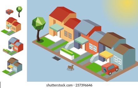 Entorno isométrico soleado. ilustración vectorial