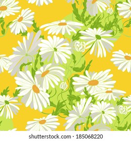 Sunny joyful seamless pattern with daisies