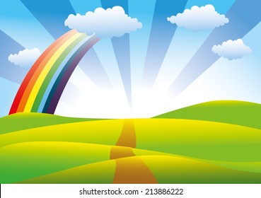 Sunny landscape drawn in the vector