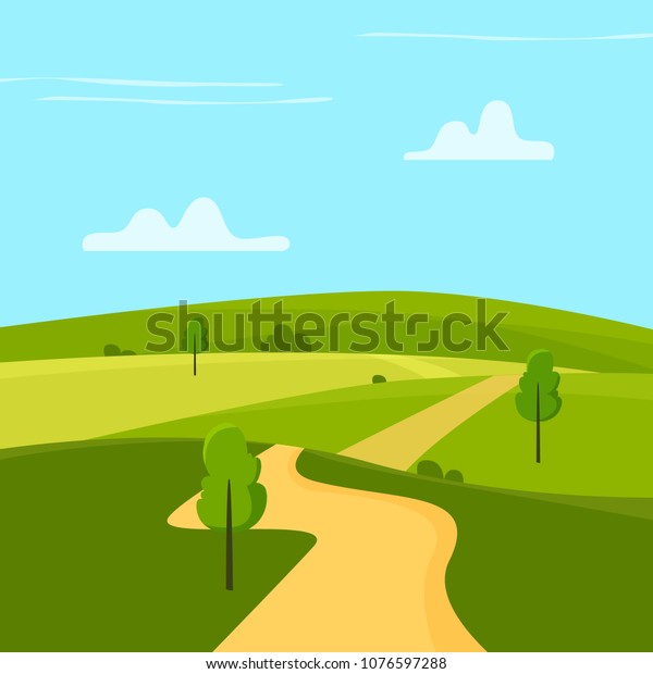 Sunny Landscape Flat Cartoon Style Vector Stock Vector (Royalty Free ...