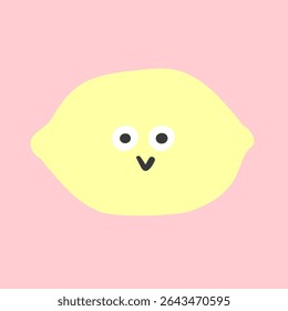 Sunny Lemon. Cute Clipart. Hand drawn vector illustration on pink background.